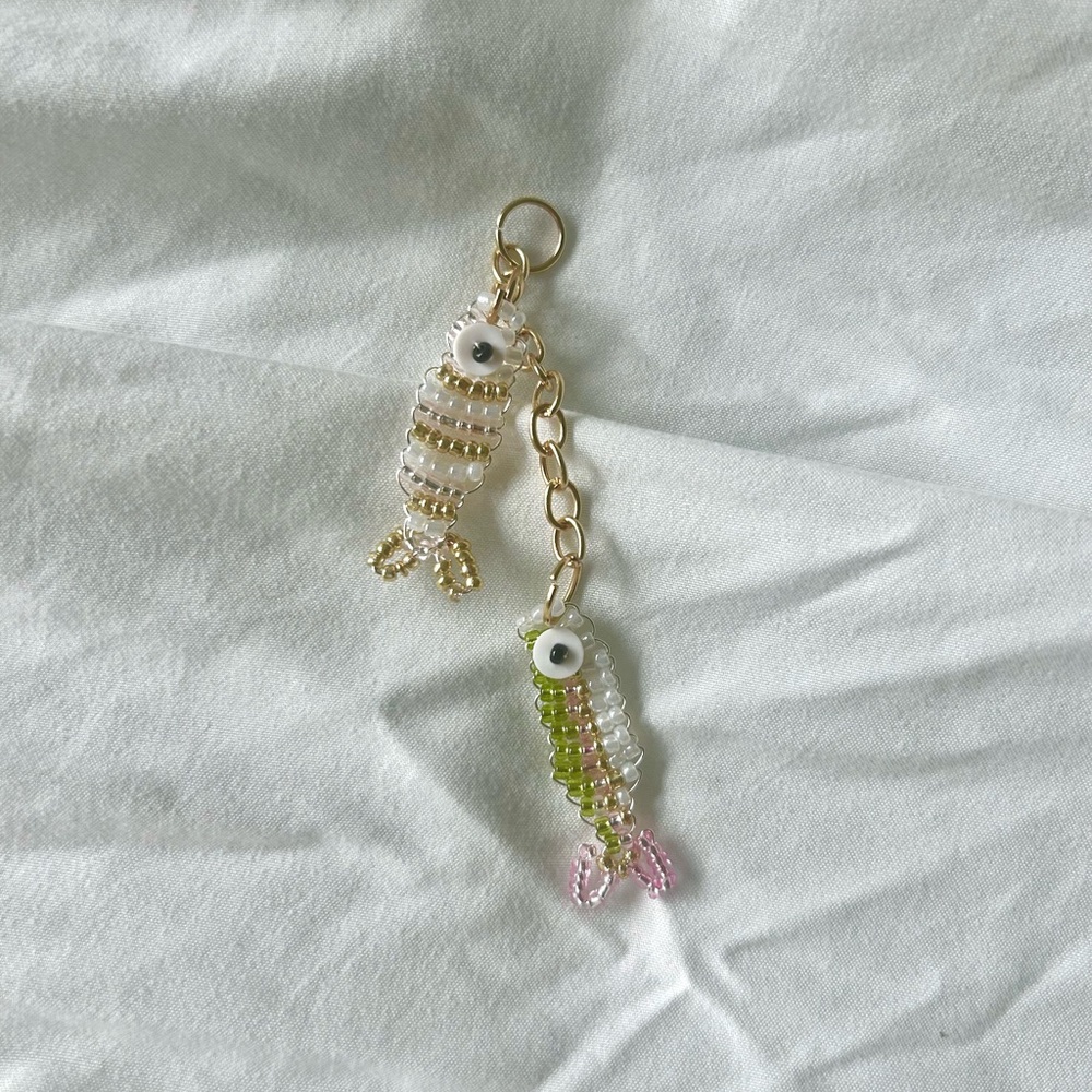 Handmade Beaded Fish Keychain with Gold Chain